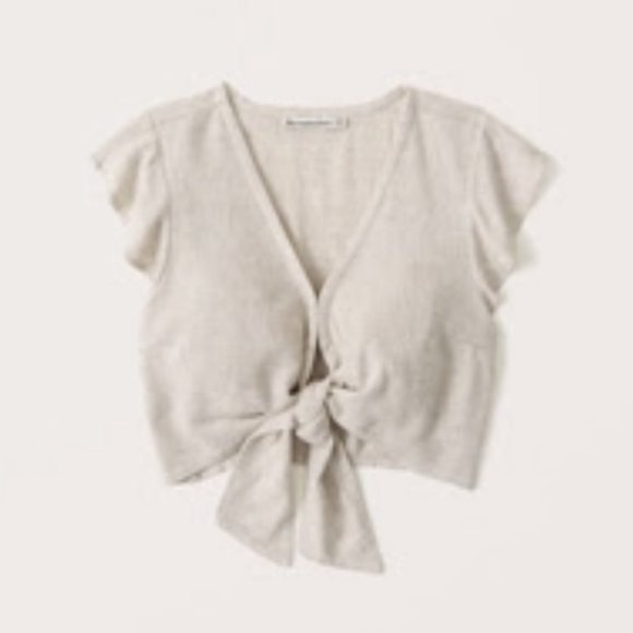 Abercrombie & Fitch Tops - Abercrombie Tan Linen Tie-Front Blouse size Medium